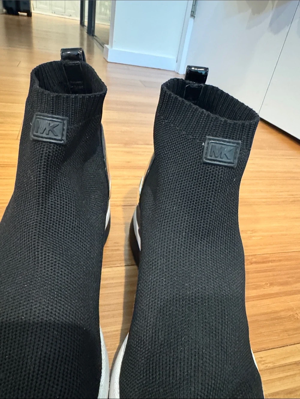 Michael Kors Black Knit Sock Sneakers with White Sole